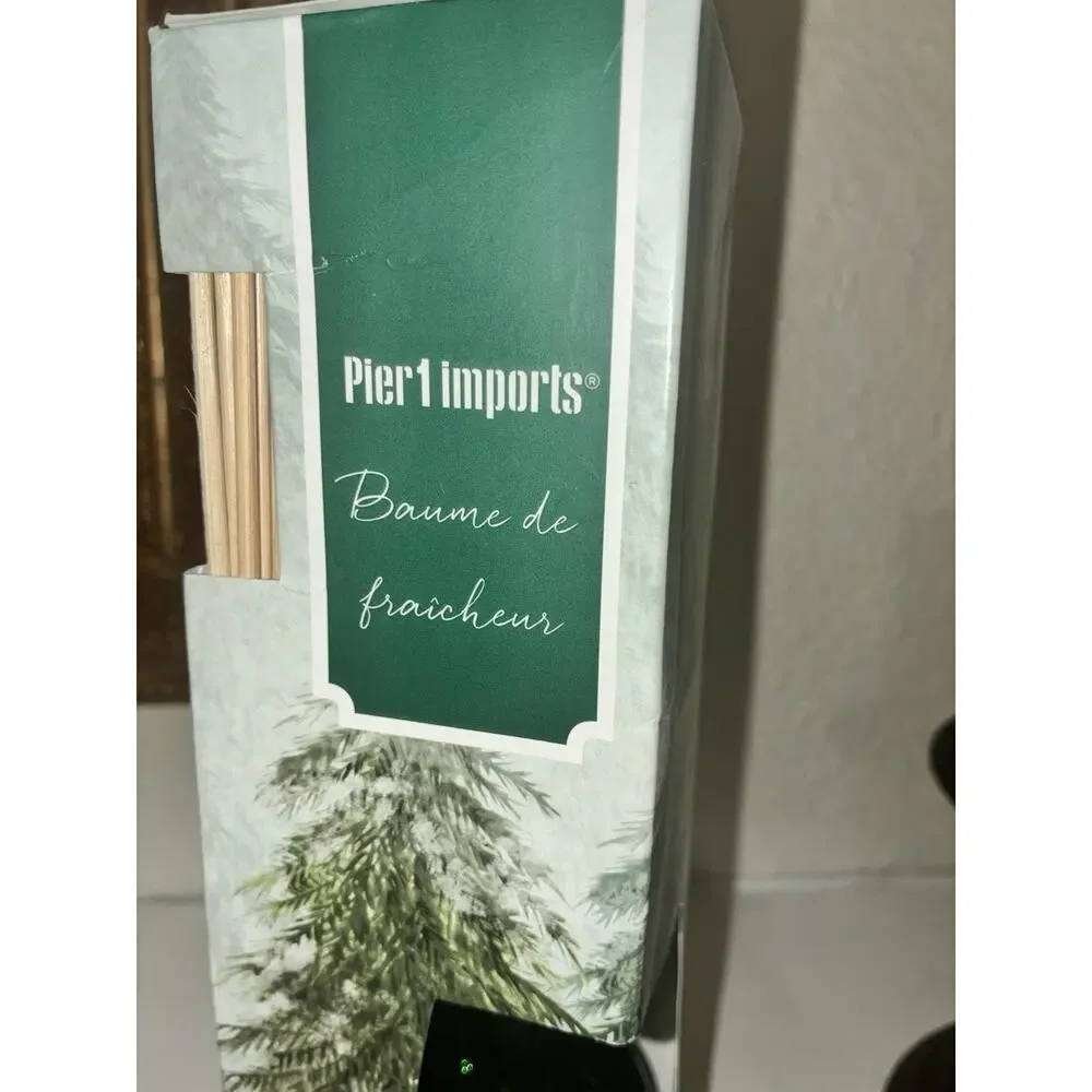 Pier 1 Imports Christmas Reed Diffuser Fresh Balsam New Green Glass